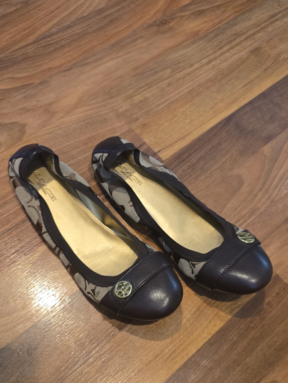 Coach Chelsea Brown Signature Canvas & Dark Brown Leather Ballet Flats Size 7.5